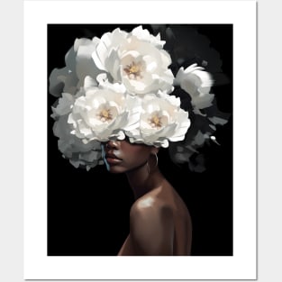 White Flower On Black Women African American Women Posters and Art